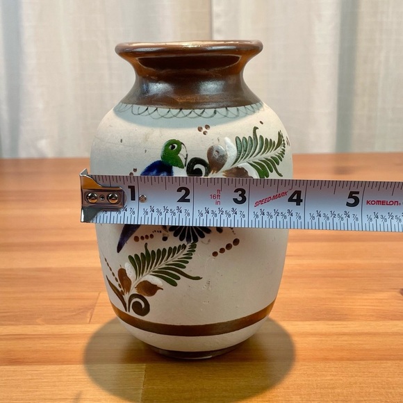 VTG Santana Tonala Art Pottery Vase 7" Tall Made in Mexico Painted Bird Floral - Picture 4 of 16
